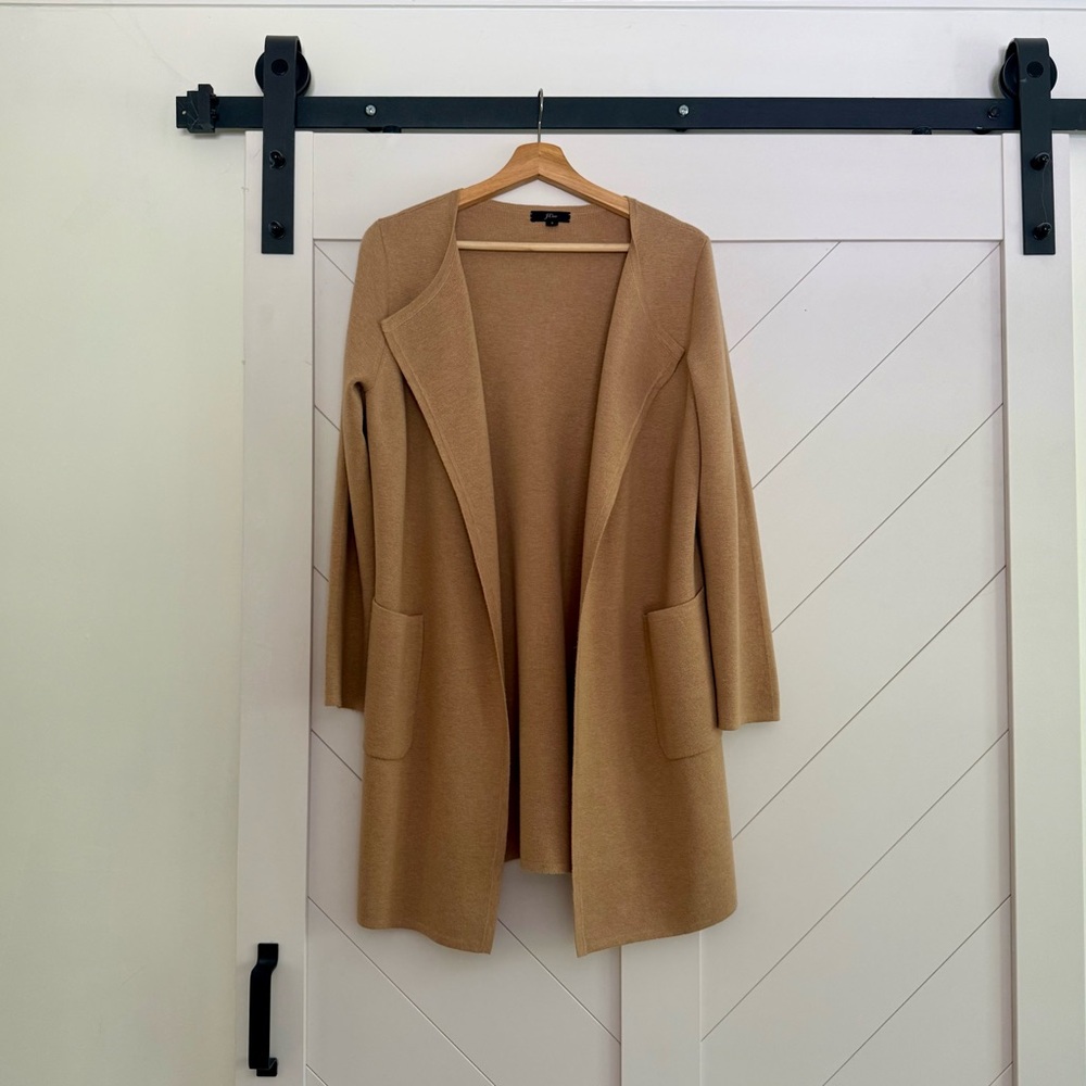 J Crew Camel Long Open-Front Cardigan